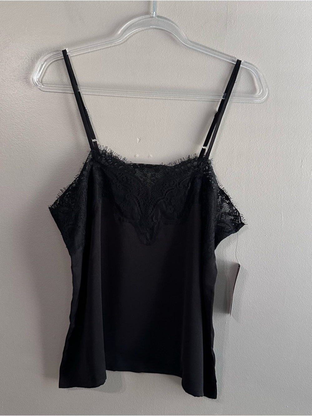 Lulus Black Satin Lace Trim Cami Tank Top Womens Large NWT Whimsigoth 90s Y2K